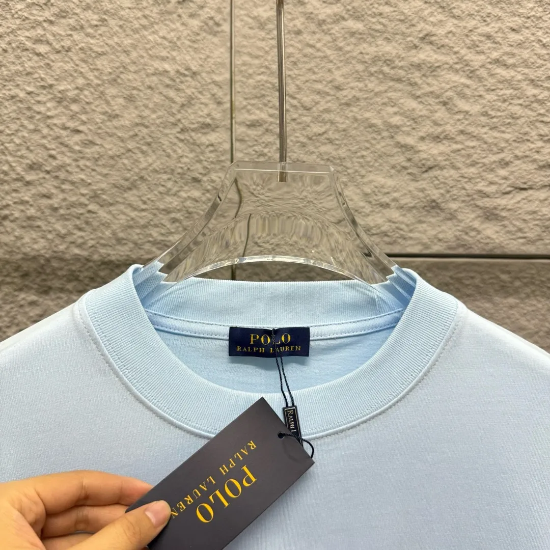🅿️180 Polo* Ralph Lauren 2025 spring and summer new style Classic pony embroidery Customized double yarn plain cotton fabric Short-sleeved T-shirt Unisex Size: S (90-130 catties) M (120-150 catties) L (140-165 catties) XL (160-180 catties) XXL (180-210 catties) Color: black white light pink light blue